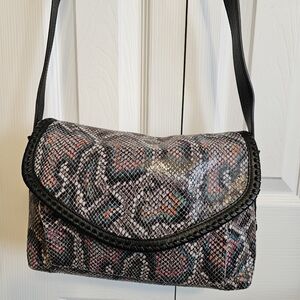 Aimee Kestenberg Black/ Multicolor Leather Crossbody Bag. Snake Print